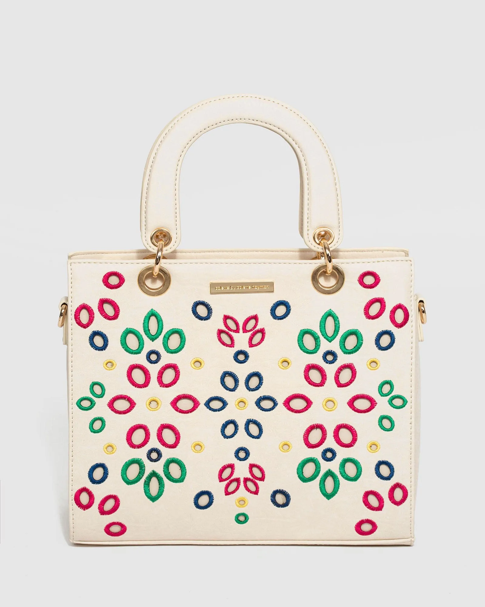 Ivory Ella Embroidered Medium Tote Bag