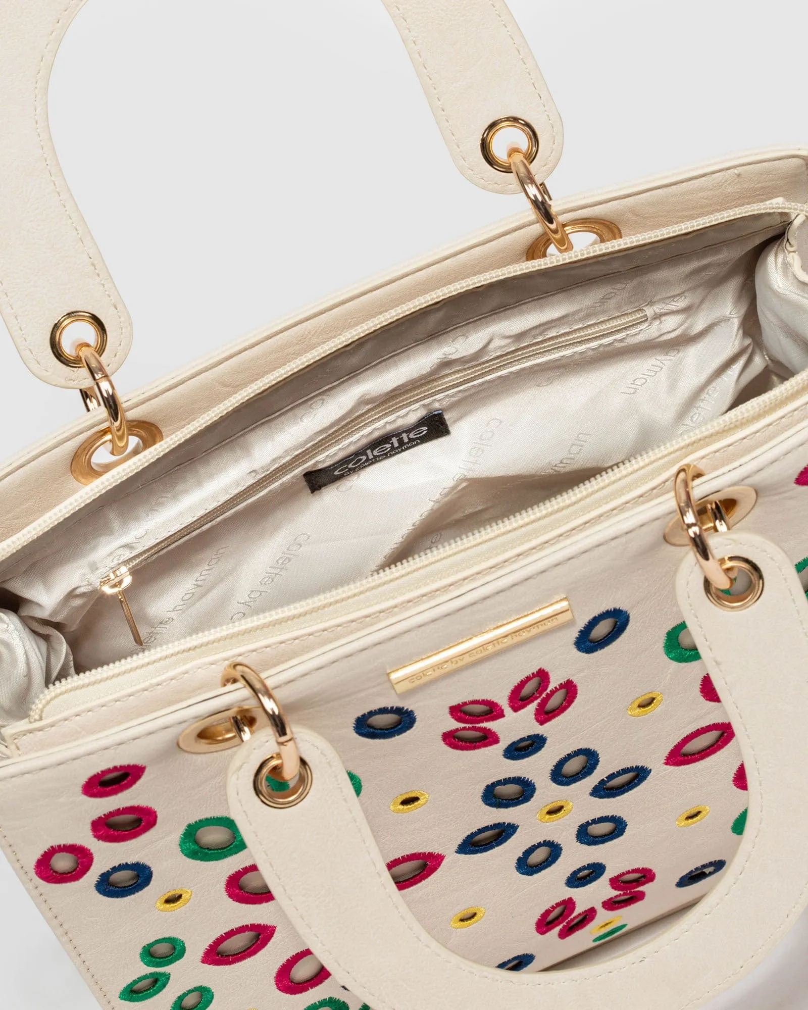 Ivory Ella Embroidered Medium Tote Bag