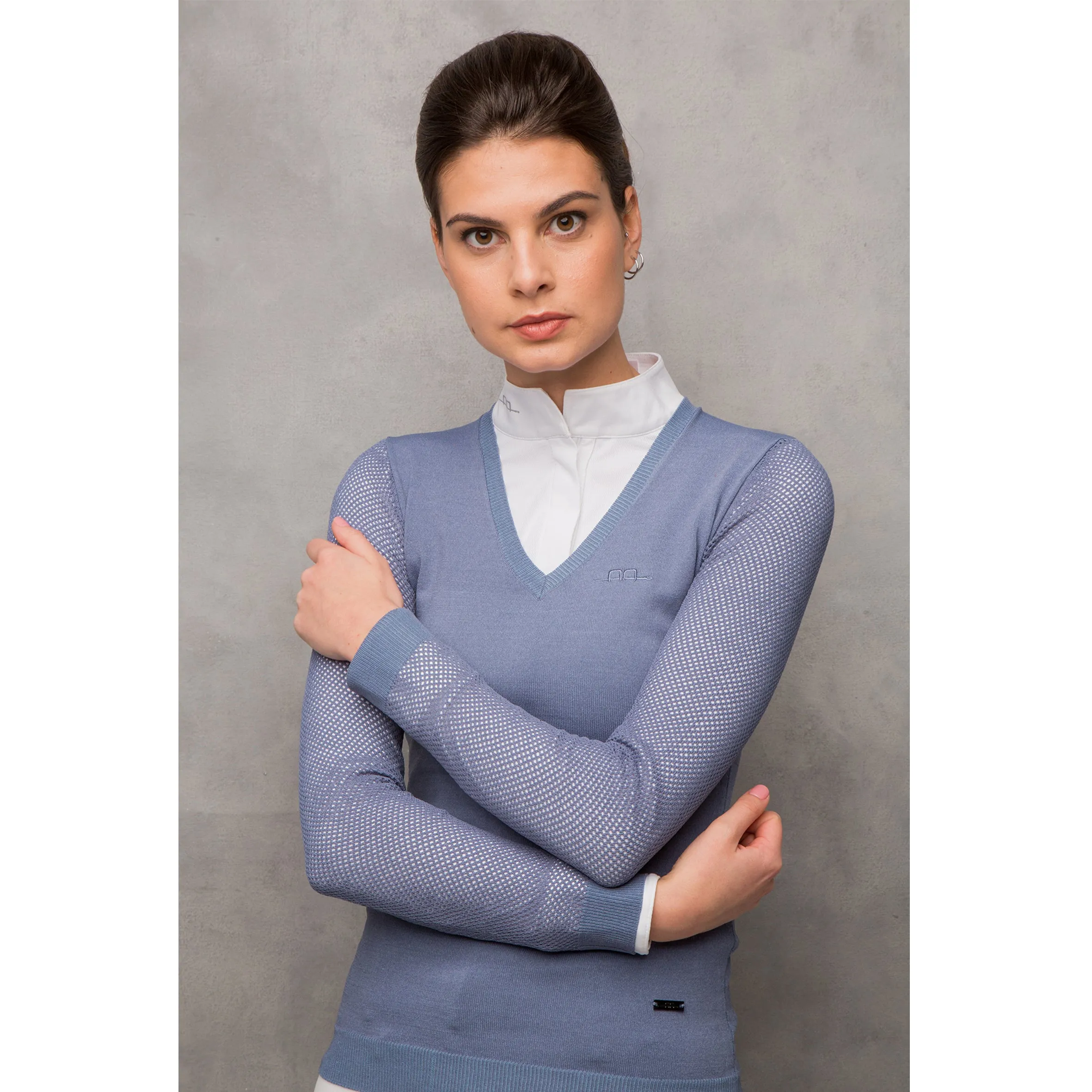 Ladies Sweater with Perforated Sleeves