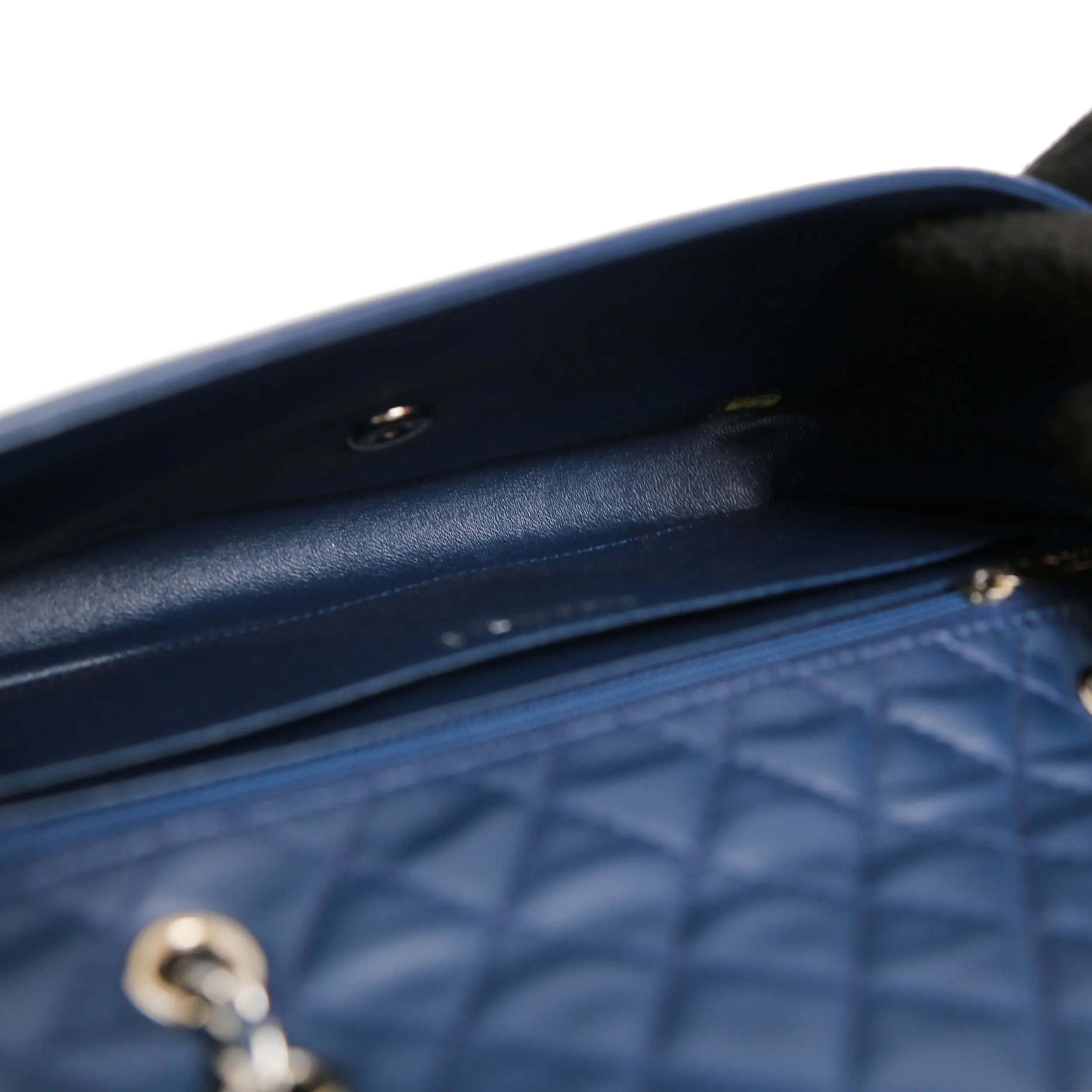 Lambskin Embroidered Camellia Navy Flap Bag