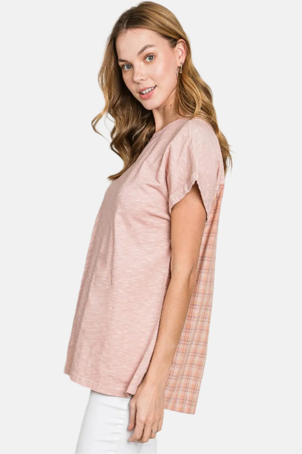 Light Mauve Plaid Short Sleeve T-Shirt