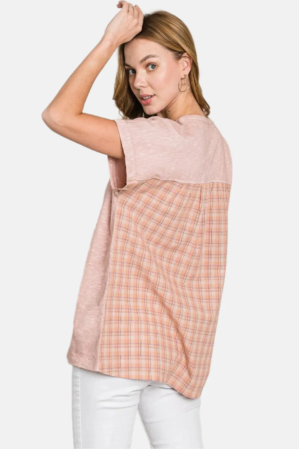 Light Mauve Plaid Short Sleeve T-Shirt