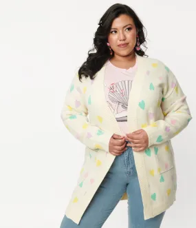 Magnolia Place Plus Size Cream & Pastel Hearts Cardigan