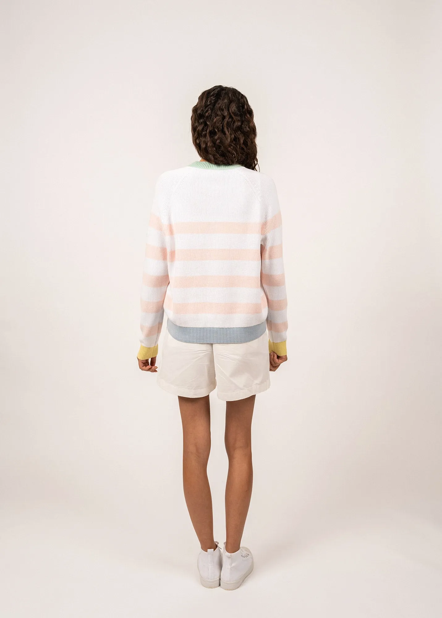 MALAGA - Striped Cotton Sweater for Women (WHITE / PASTEL CLUB)