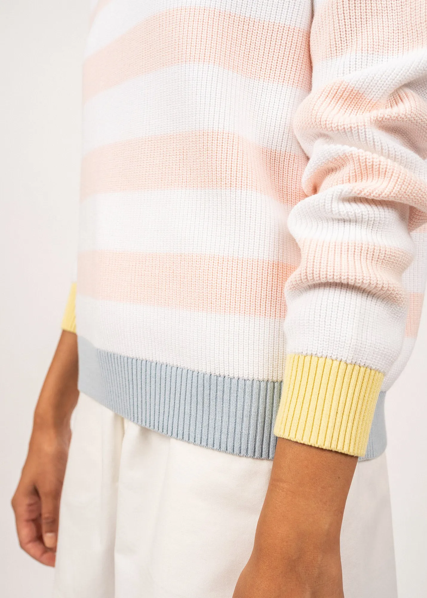 MALAGA - Striped Cotton Sweater for Women (WHITE / PASTEL CLUB)