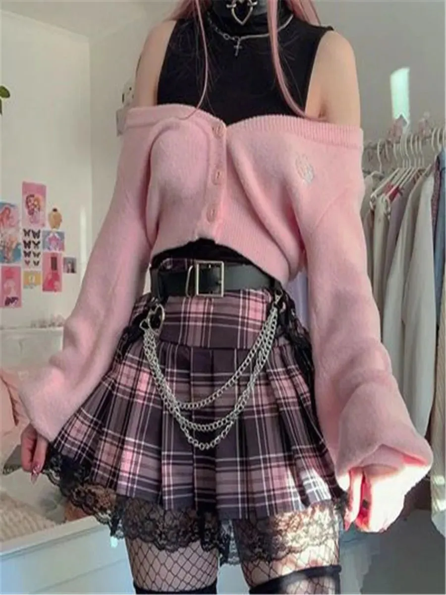 Mall Mini Y2K Streetwear Gothic Bandage Lace High Harajuku Vintage Grunge Women Summer Sexy Waist Skirt