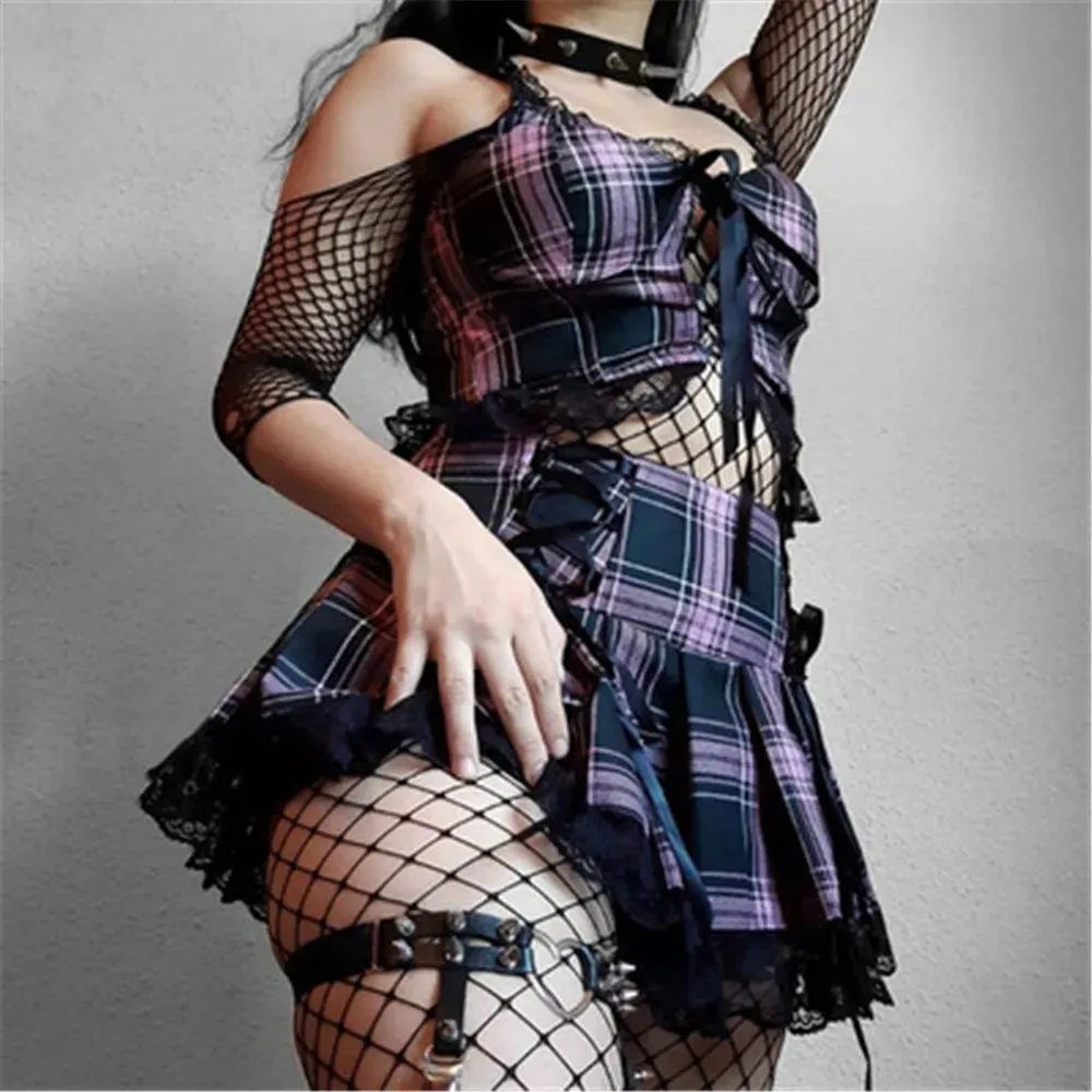 Mall Mini Y2K Streetwear Gothic Bandage Lace High Harajuku Vintage Grunge Women Summer Sexy Waist Skirt