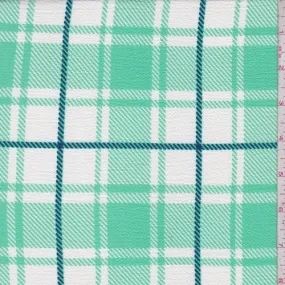 Mint/White/Teal Plaid Crinkled Crepe Fabric