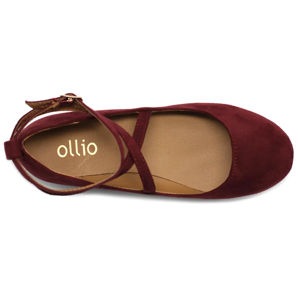 Ollio Women's Shoe Light Comfort Faux Suede Cross Strap Ballet Flats