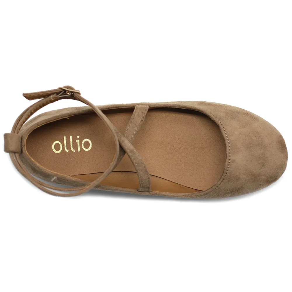 Ollio Women's Shoe Light Comfort Faux Suede Cross Strap Ballet Flats