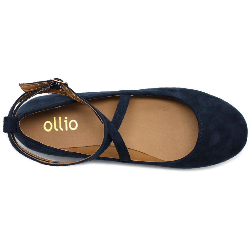 Ollio Women's Shoe Light Comfort Faux Suede Cross Strap Ballet Flats