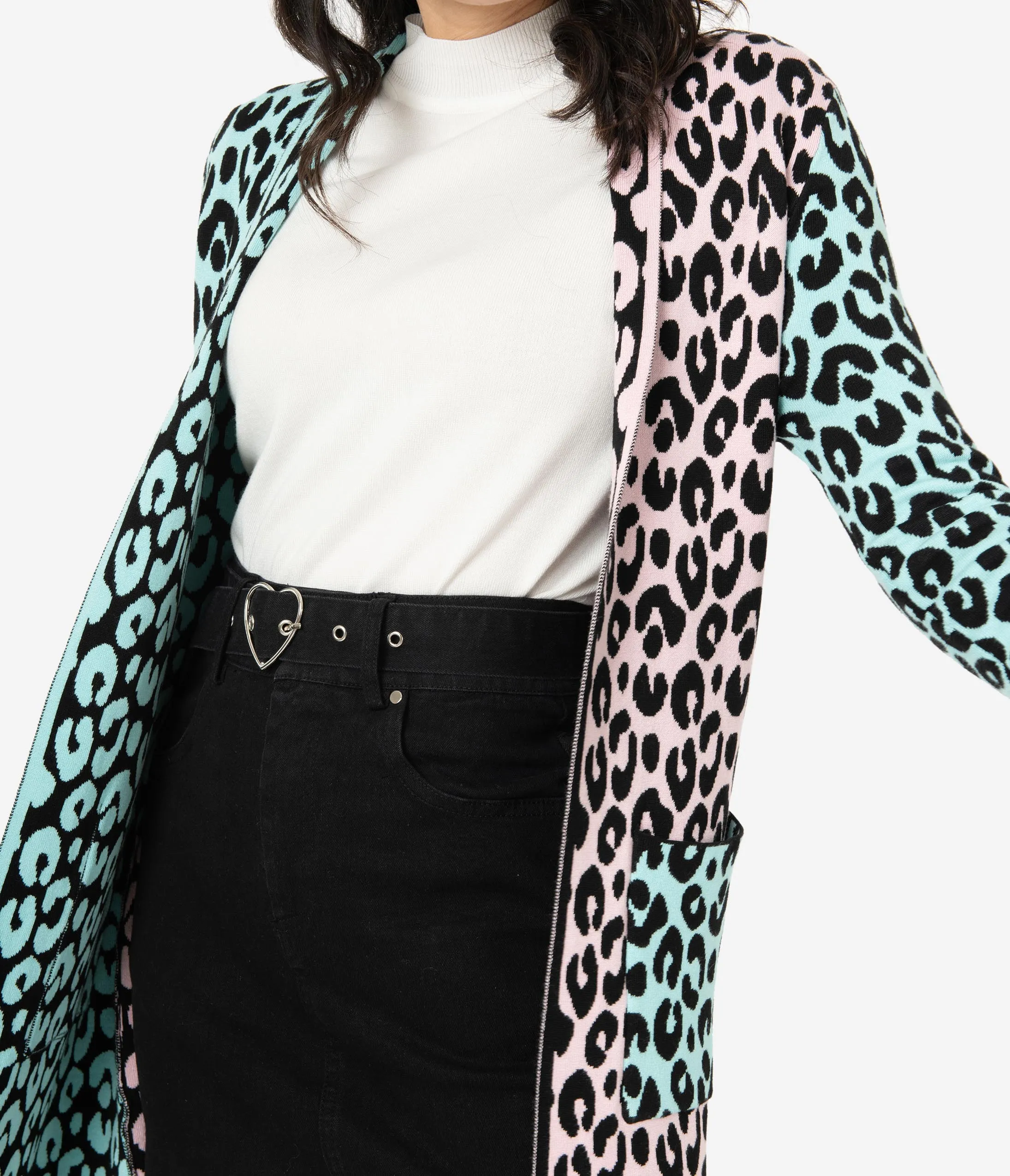 Pastel Leopard Print Open Knit Cardigan