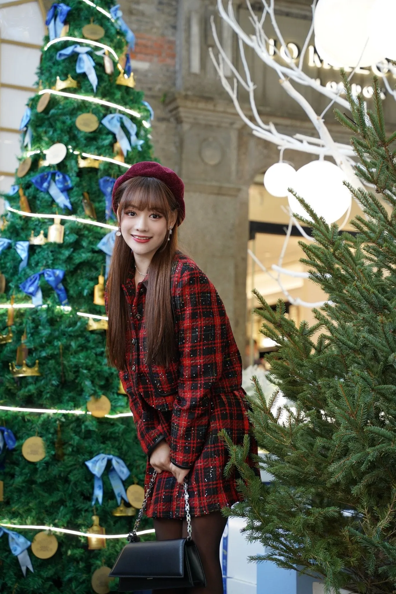 Plaid Pleated Skirt in Red