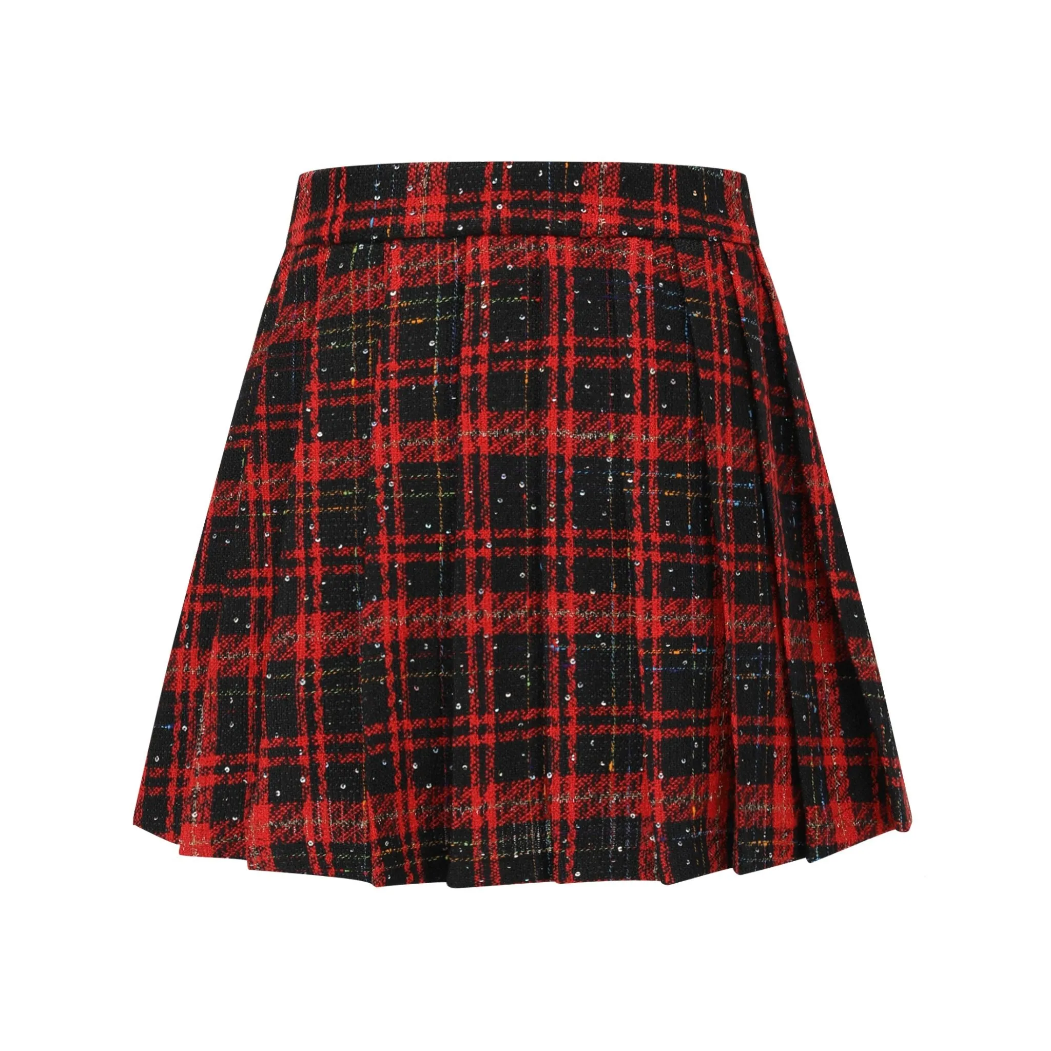 Plaid Pleated Skirt in Red