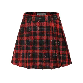 Plaid Pleated Skirt in Red