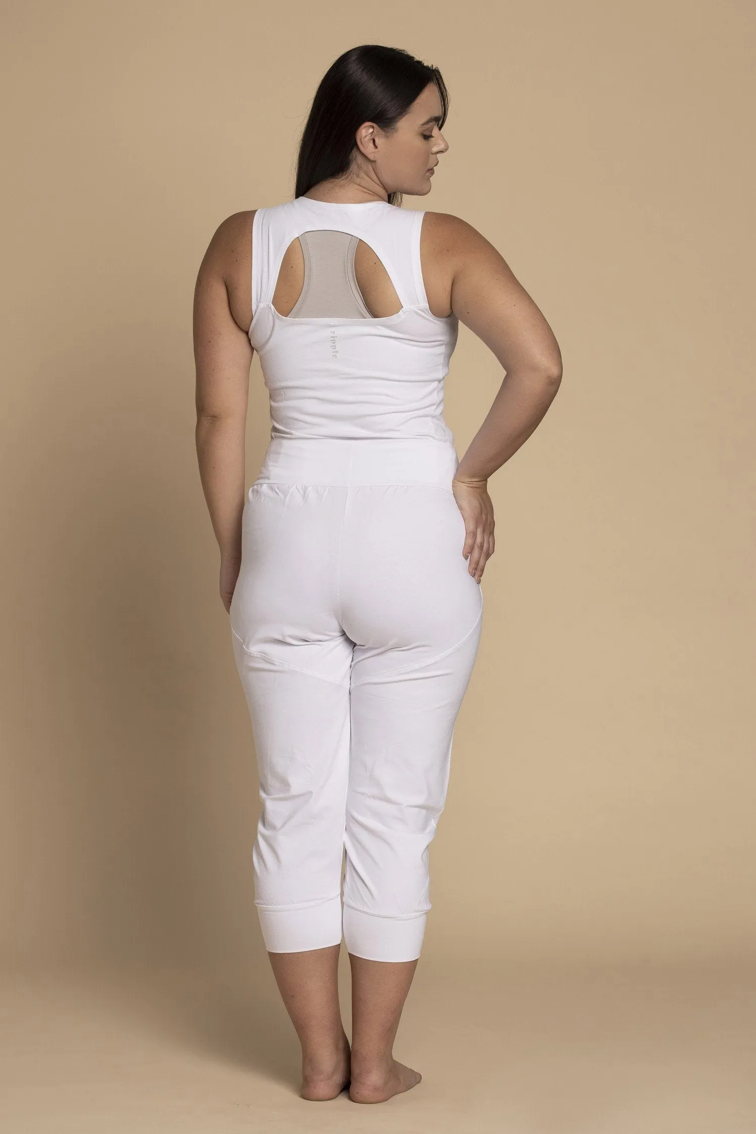 Pure White Slouchy Capri Yoga Pants