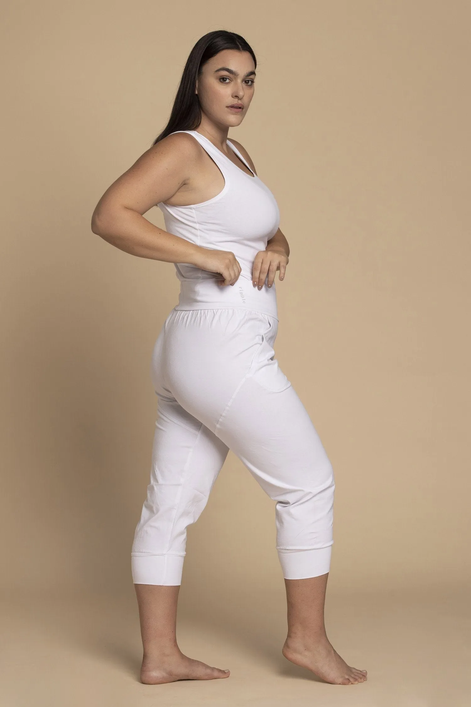 Pure White Slouchy Capri Yoga Pants