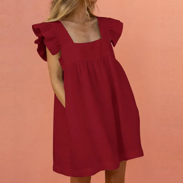 Retro Ruffle Sleeve Oversized Midi Dress