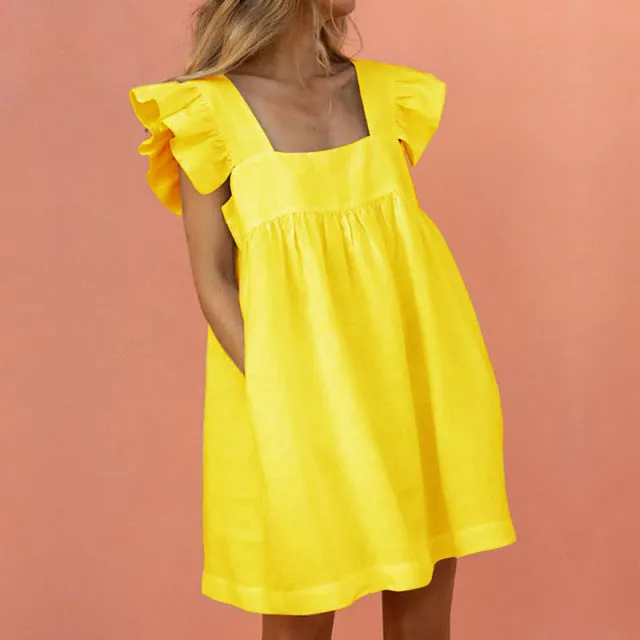 Retro Ruffle Sleeve Oversized Midi Dress