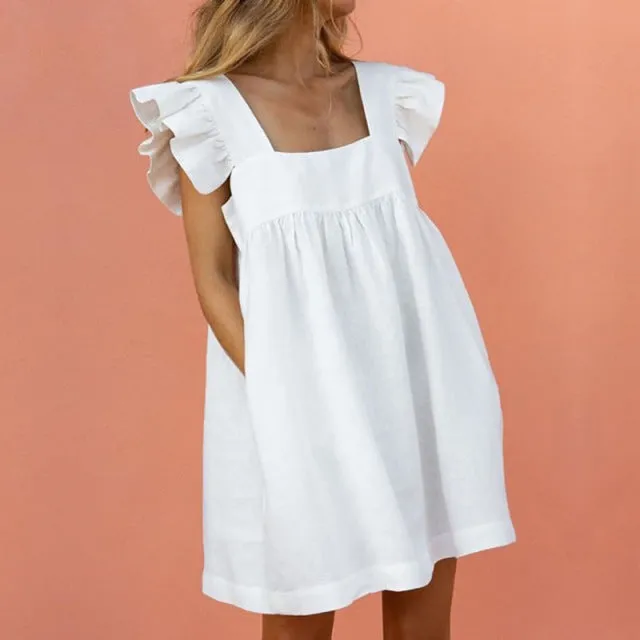 Retro Ruffle Sleeve Oversized Midi Dress