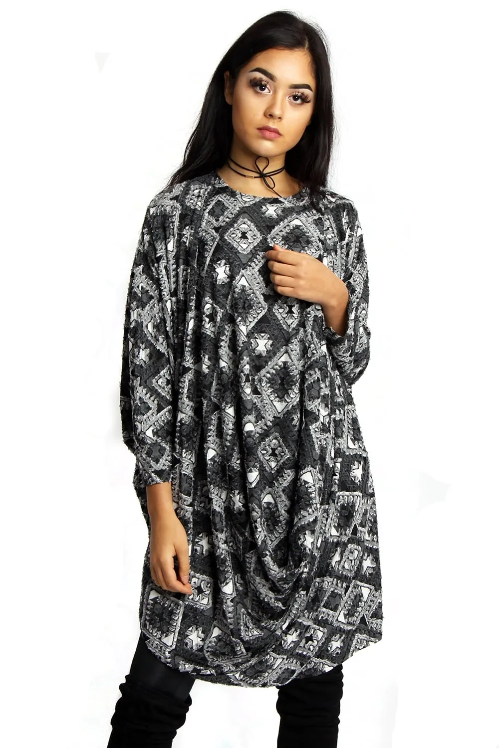 Square Design Oversized Dress Top