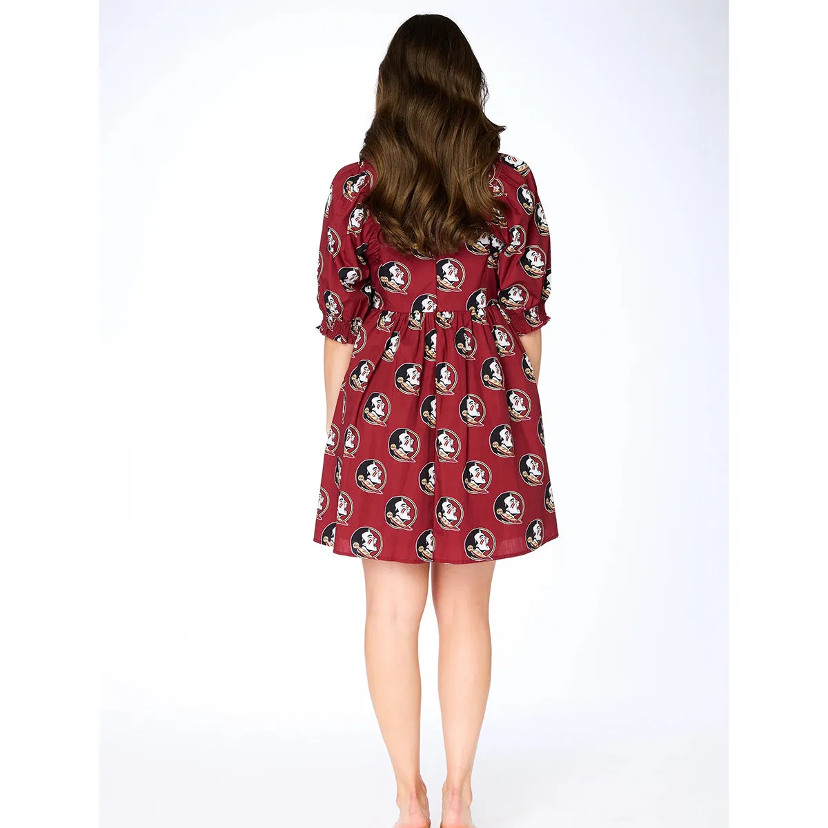 Stewart Simmons Women's Seminole Logo Pattern Oversized V-Neck Poplin Dress - Garnet