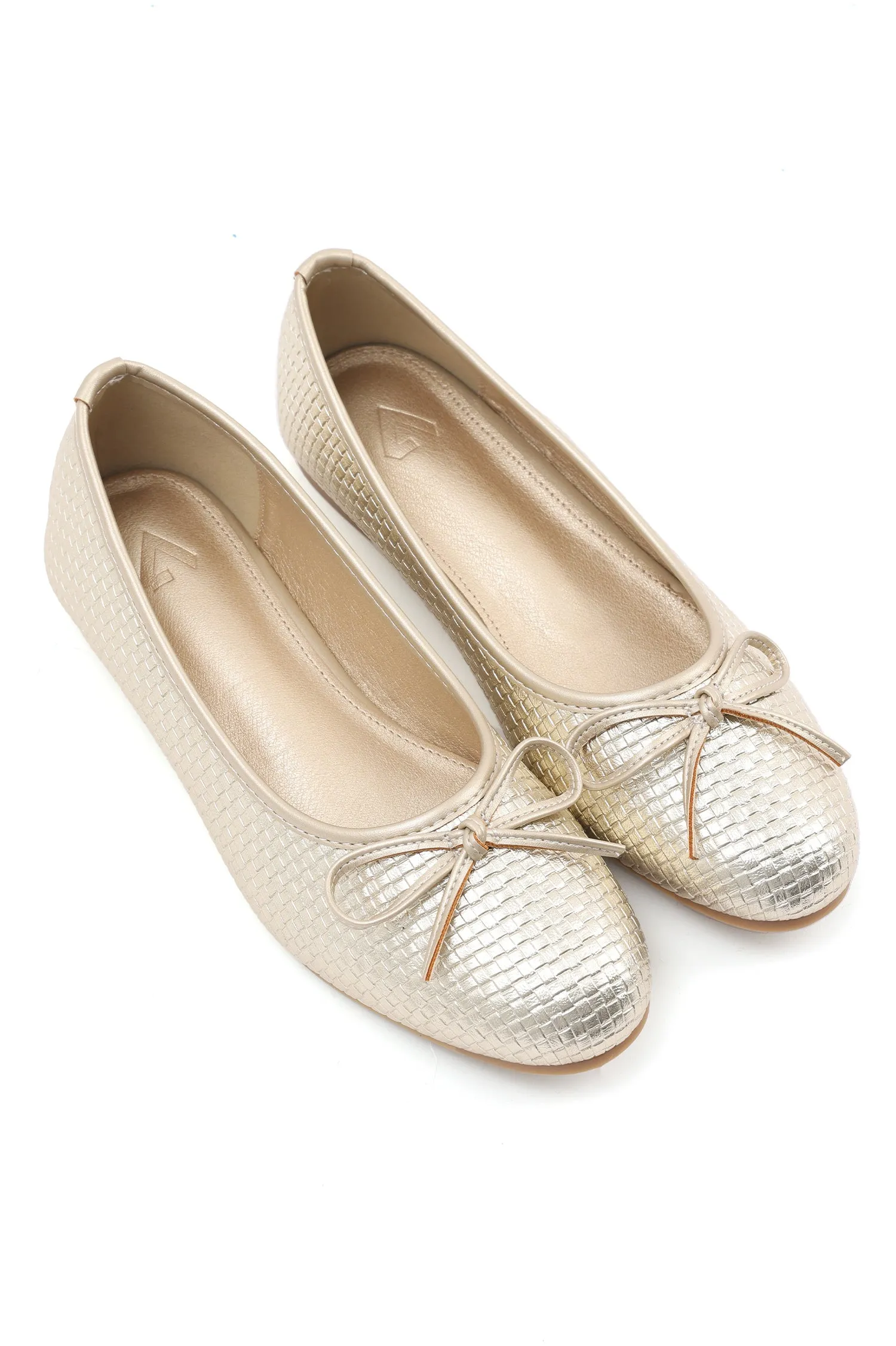 TEXTURED BOX BALLET FLATS-GOLD