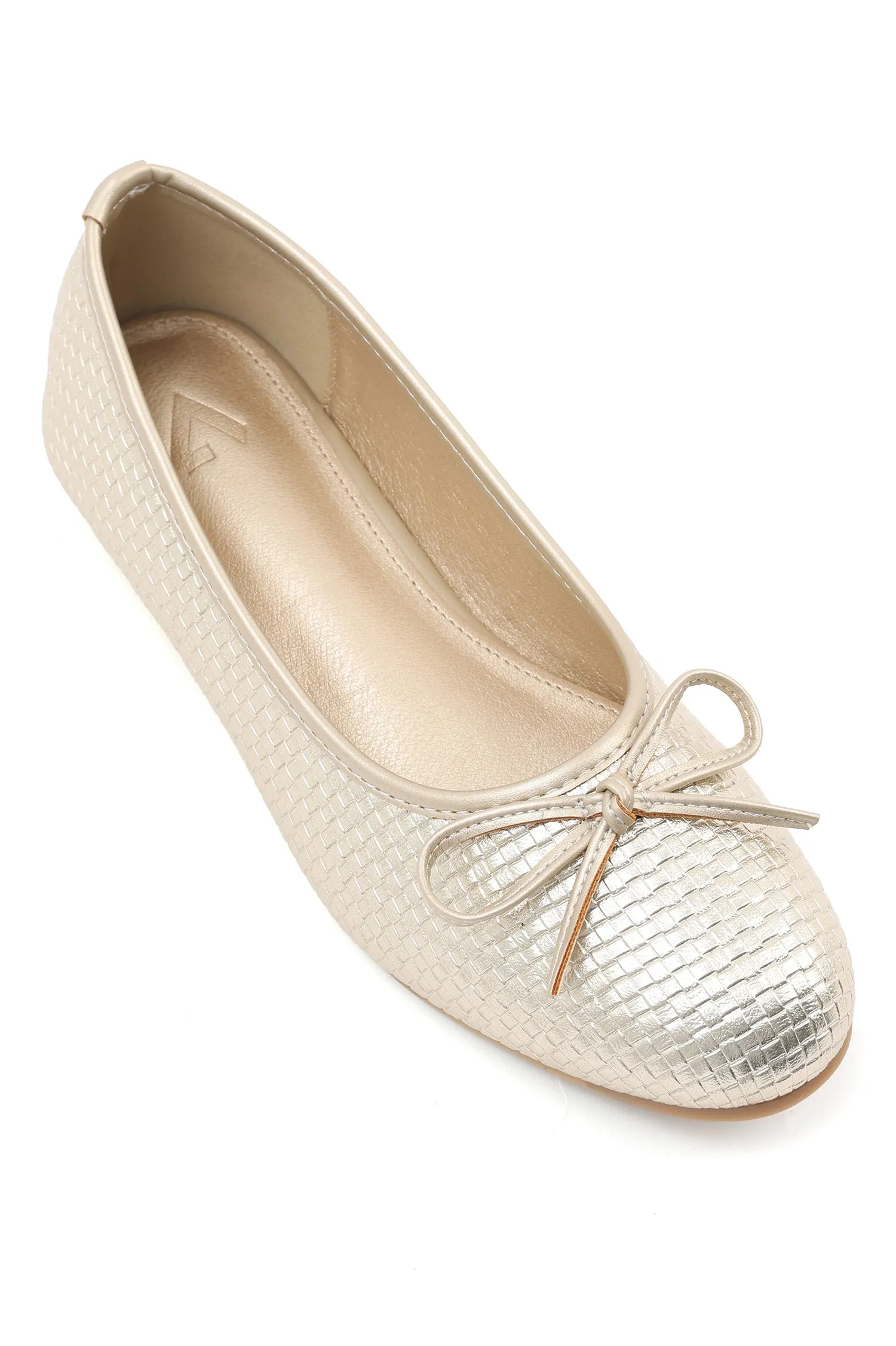 TEXTURED BOX BALLET FLATS-GOLD