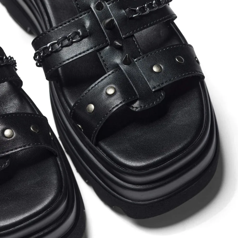 The Divine Destruction Spiked Chunky Sandals - Black-Size 5-Clearance