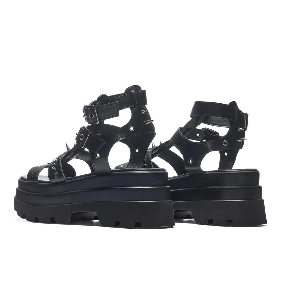 The Divine Destruction Spiked Chunky Sandals - Black-Size 5-Clearance