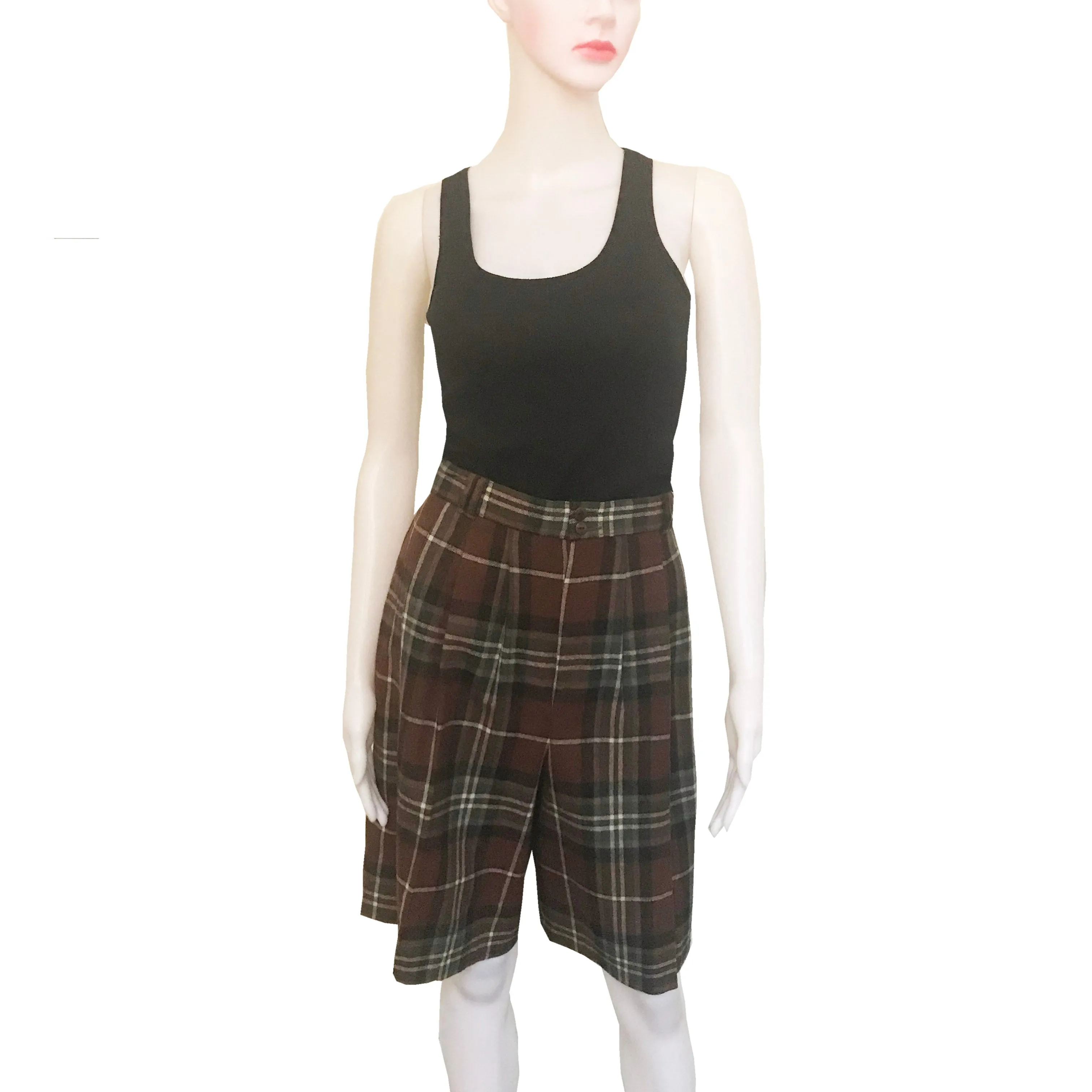 Vintage 1980s J. London Plaid Wool Bermuda Shorts