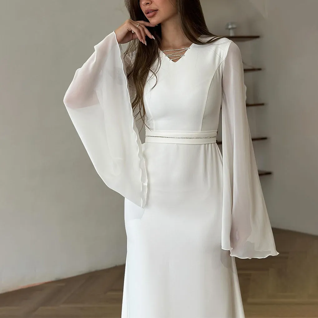 Women's Maxi Dresses V-Neck Long-Sleeved Hip Dress Wholesale Womens Clothing N3823122100004